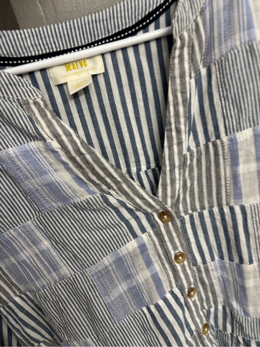 Maeve Men's Patchwork Striped Button-Down Shirt in Blue and White